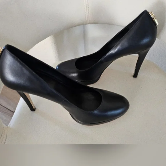 Michael Kors Black Leather Heels with Gold Accent - Picture 7 of 9